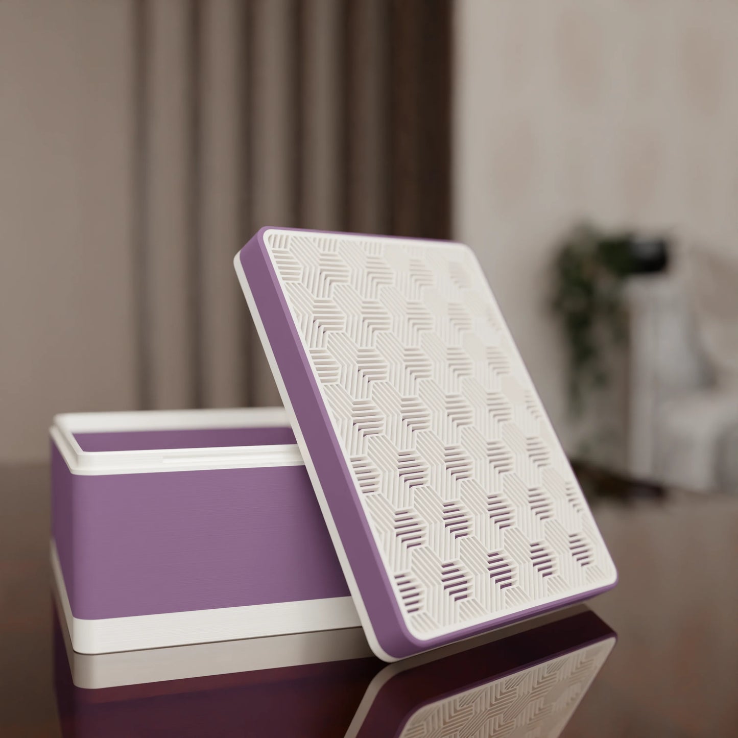 Elegant gift box Triangle with modern pattern, open, Medium - 20x15x10, in color Muted Purple