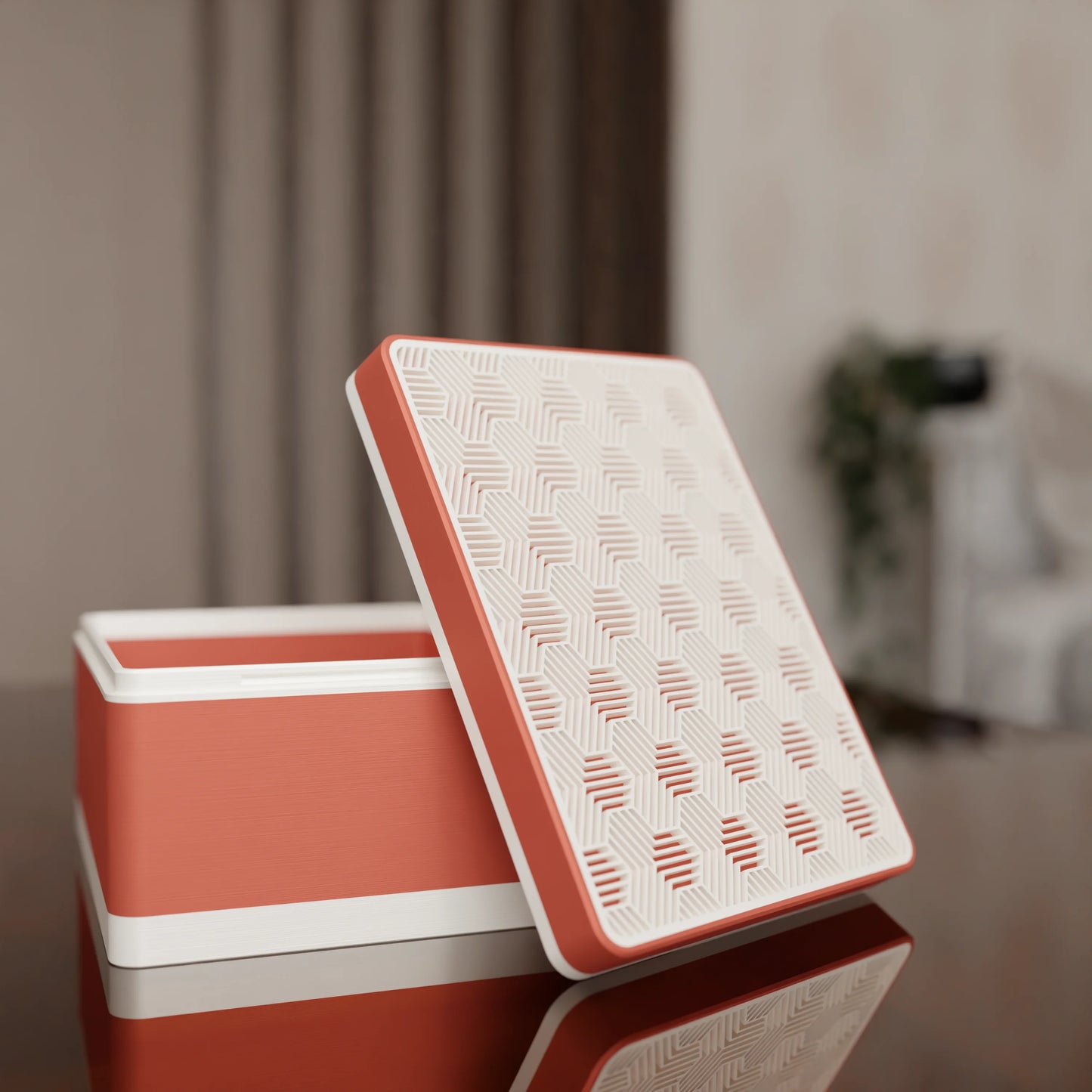Elegant gift box Triangle with modern pattern, open, Medium - 20x15x10, in color Matt Red