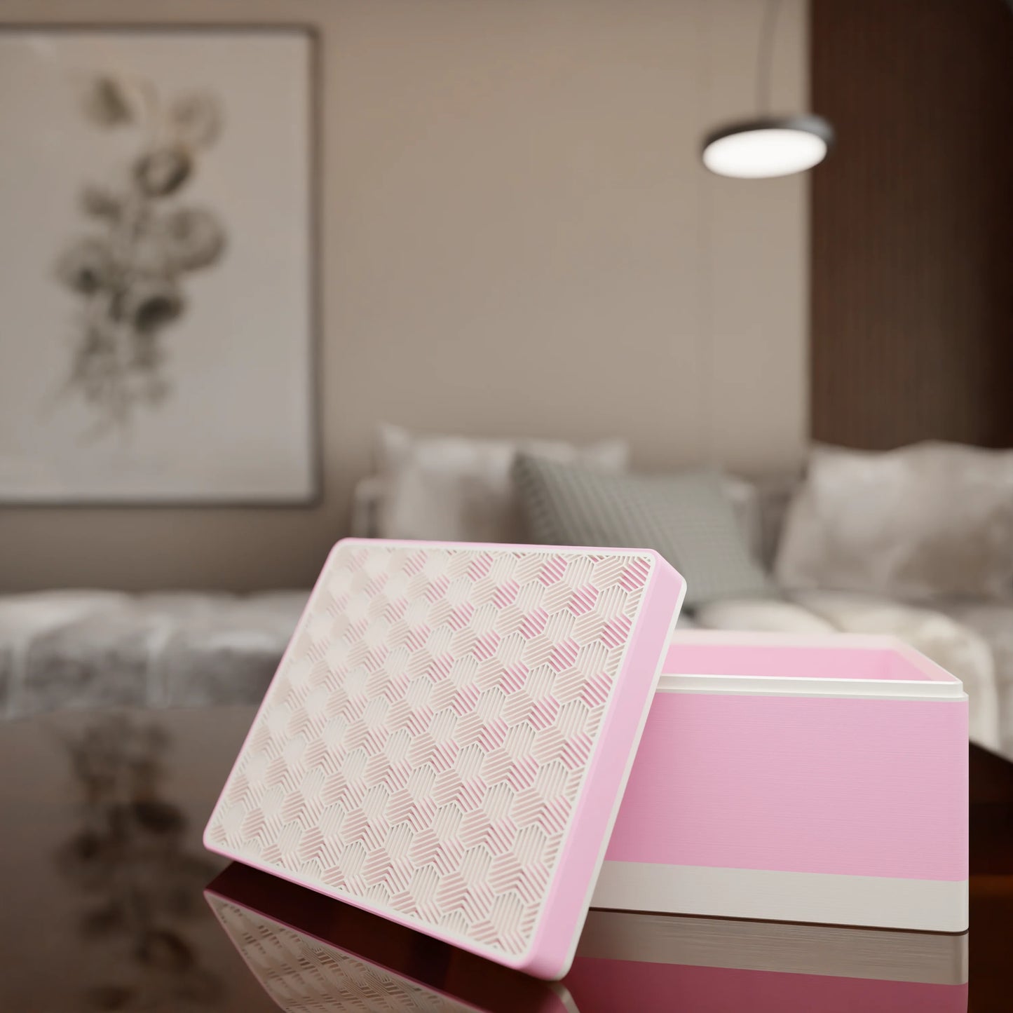 Elegant gift box Triangle with modern pattern, open, Large - 25x20x14, in color Candy