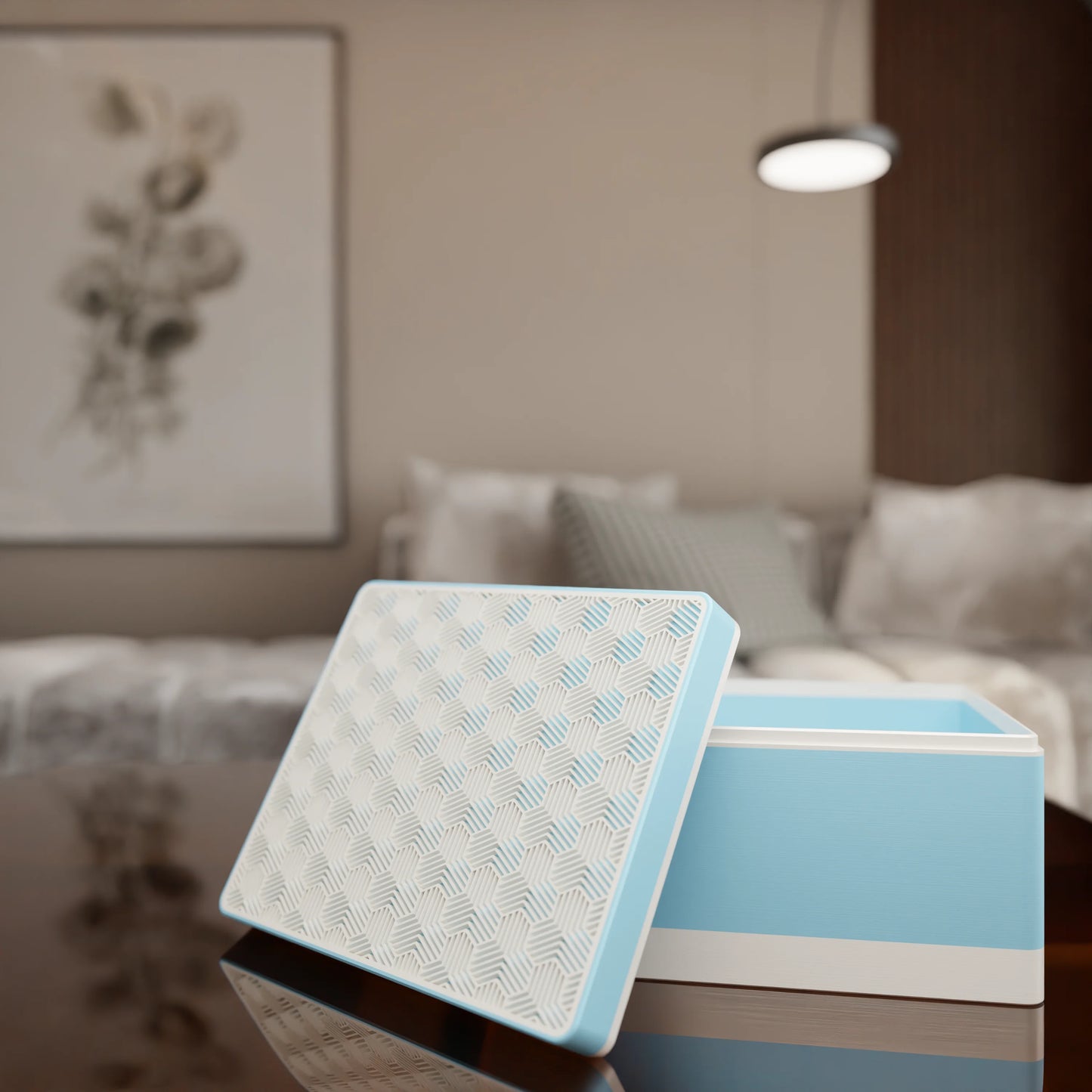 Elegant gift box Triangle with modern pattern, open, Large - 25x20x14, in color Ice