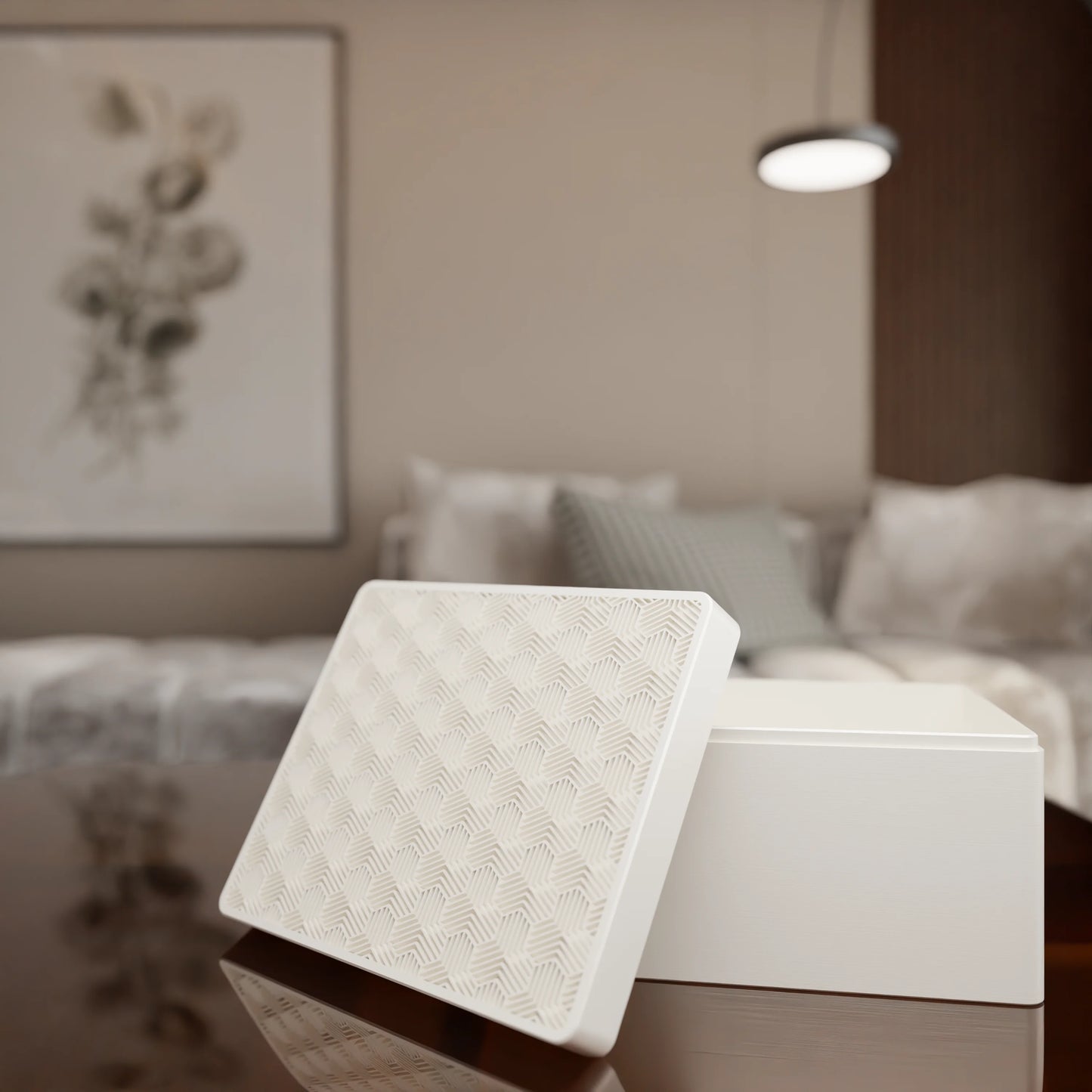Elegant gift box Triangle with modern pattern, open, Large - 25x20x14, in color Cotton White